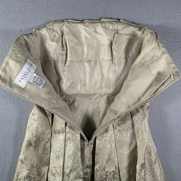 Priscilla Of Boston, Gold Metallic Strapless Formal Back Zip Mini Dress Size 6 - Picture 10 of 10